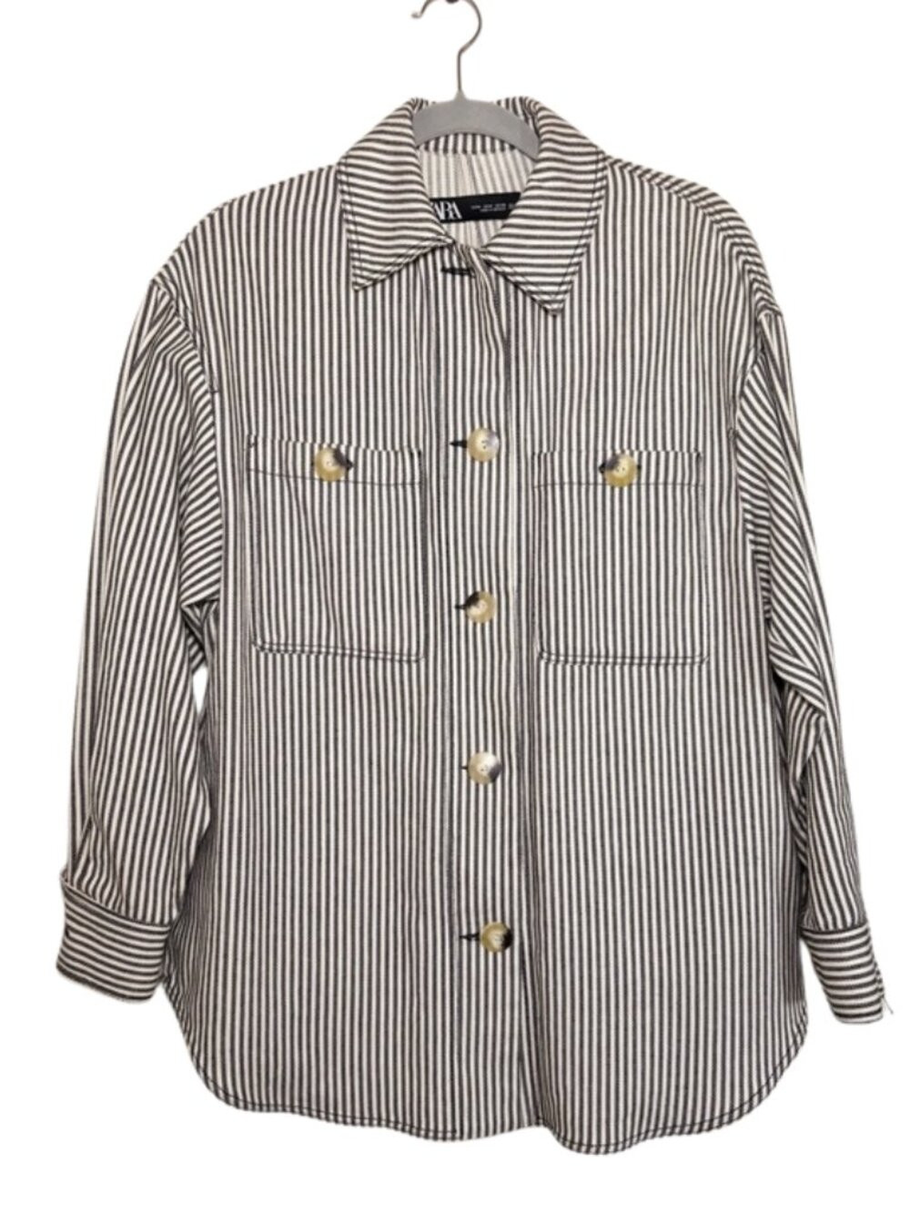 NWOT Zara Black White Stripe Overshirt Shacket Button Front Size M Oversized